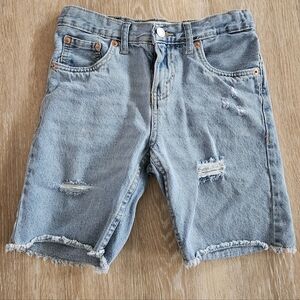 Boys size 10 Levi's cut off jean shorts adjustable waist light wash distressed.